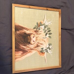 Highland Cow Wall Art with Wooden Frame